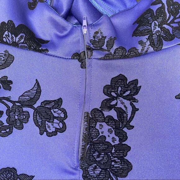 B Darlin dress Flocked Velvet Floral Fit & Flare mini SZ 11/12 black/blue skater - Picture 5 of 16